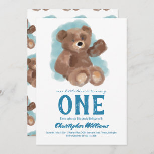 Little Watercolor Bear Süße Tier zum ersten Geburt Einladung