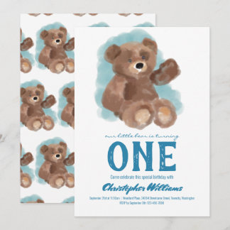 Little Watercolor Bear Süße Tier zum ersten Geburt Einladung