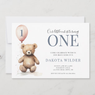 Little Watercolor Teddy Bear oy 1st Brithday Einladung