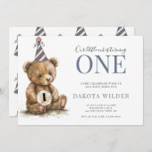 Little Watercolor Teddy Bear verwandelt einen Gebu Einladung (Vorne/Hinten)