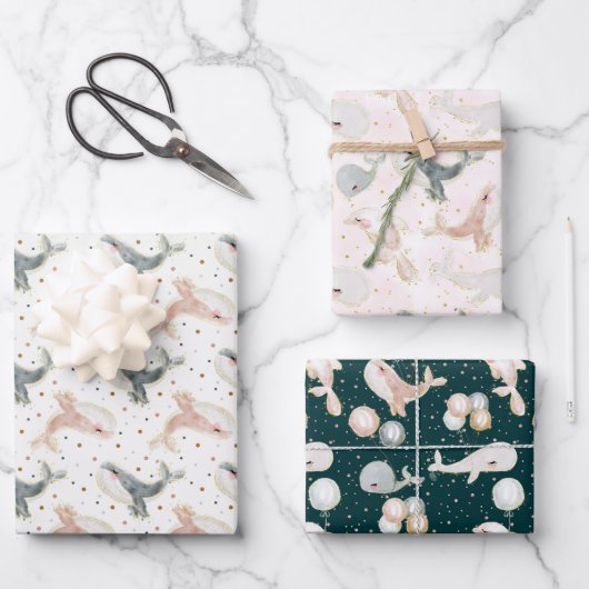 Little Whale Watercolor Under The Sea Animal Geschenkpapier Set (Vorderseite)