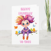 Little Whimsical Elf mit Schmetterlingen und Vögel Karte (Vorderseite)