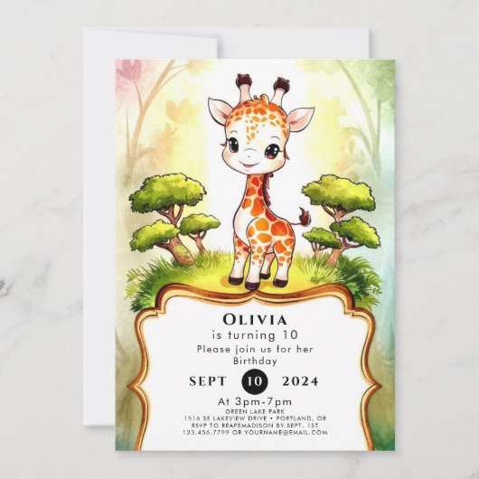 Little Whimsical Giraffe Geburtstag Einladung (Vorderseite)