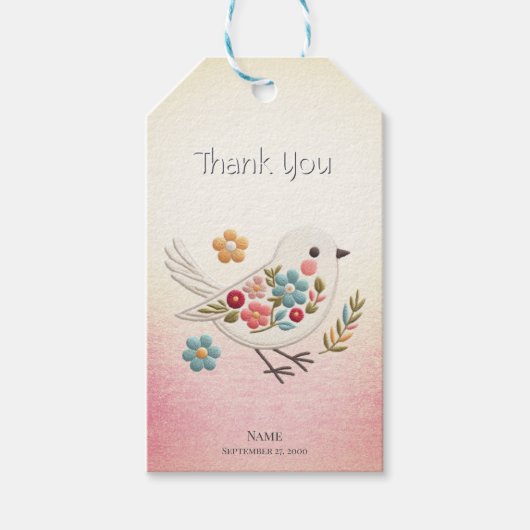 Little White Bird Floral Gift Tag Geschenkanhänger (Vorderseite)