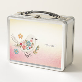 Little White Bird Floral Metal Lunch Box