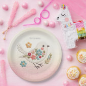 Little White Bird Floral Paper Plate Pappteller (Party)