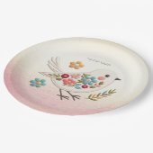 Little White Bird Floral Paper Plate Pappteller (Schrägansicht)