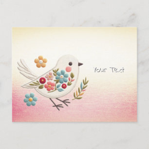 Little White Bird Floral Postcard Postkarte