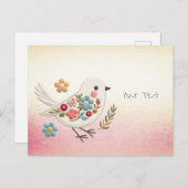 Little White Bird Floral Postcard Postkarte (Vorne/Hinten)