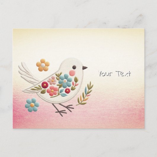 Little White Bird Floral Postcard Postkarte (Vorderseite)
