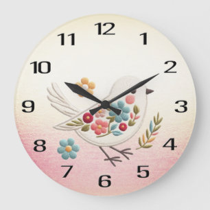 Little White Bird Floral Wall Clock Große Wanduhr