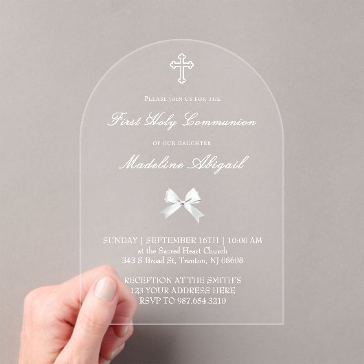 little white bow First Holy Communion Acryleinladungen (Insitu (Handheld))