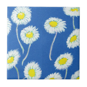 Little White Daisies Pattern Tile Fliese