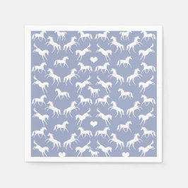 Little White Horses Blue Napkins Serviette