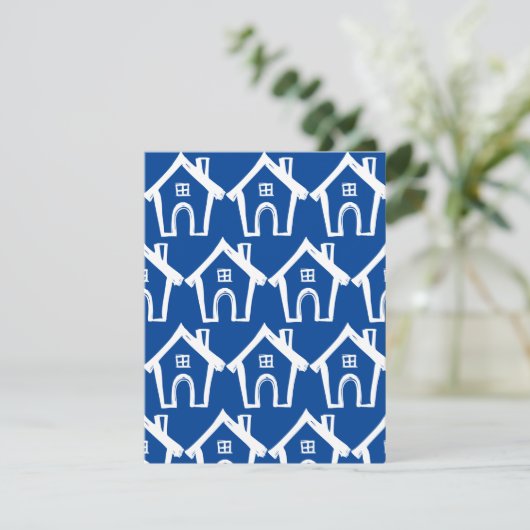 Little White Houses Dark Blue New Address Card Einladung (Stehend Vorderseite)