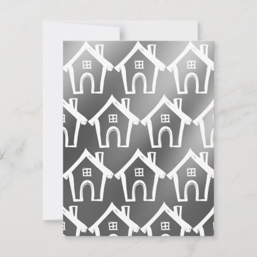 Little White Houses Silver Gray New Address Card Einladung (Vorderseite)