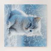 Little White Kitten in Snow Weihnachten Puzzle (Horizontal)
