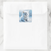 Little White Kitten in Snow Weihnachten Quadratischer Aufkleber (Tasche)