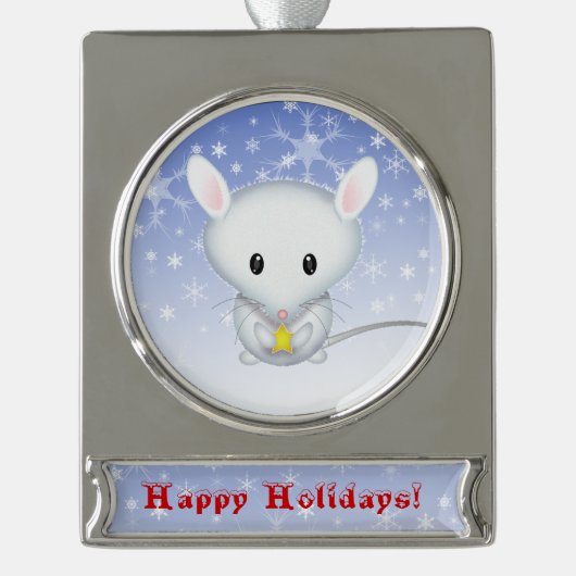 Little White Mouse Weihnachtsschmuck Banner-Ornament Silber (Vorderseite)