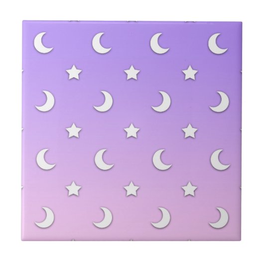 Little White Stars and Moons Pattern Fliese (Vorderseite)