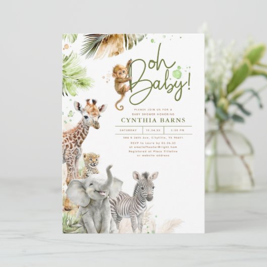 Little Wild Animals Jungle Safari Niedlich Baby Du Einladung (Stehend Vorderseite)