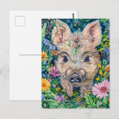 Little Wild Boar in Blume Meadow Postkarte (Vorne/Hinten)