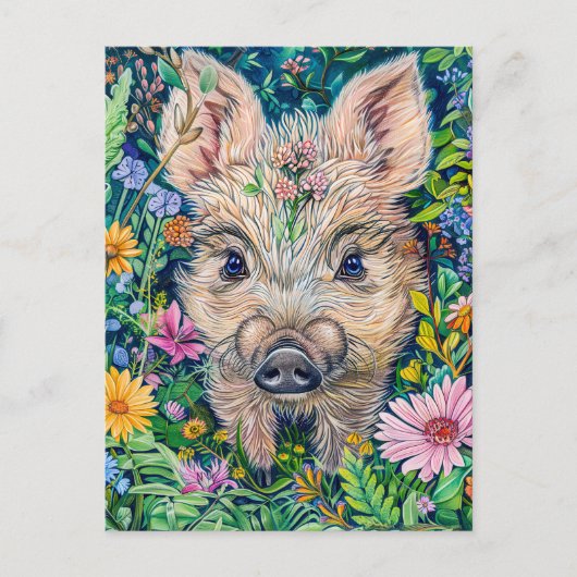 Little Wild Boar in Blume Meadow Postkarte (Vorderseite)