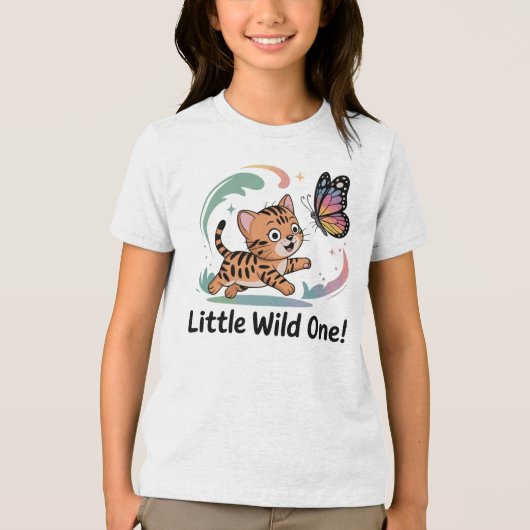 Little Wild One - Kawaii Bengalisch Cat Chasing Bu Tri-Blend Shirt (Vorderseite)