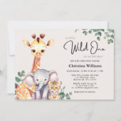 Little Wild One Safari Animals Baby Dusche Einladung (Vorderseite)