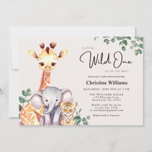 Little Wild One Safari Animals Baby Dusche Einladung (Vorderseite)