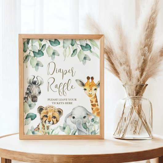 Little Wild One Safari Baby Dusche Windeln Raffle Poster