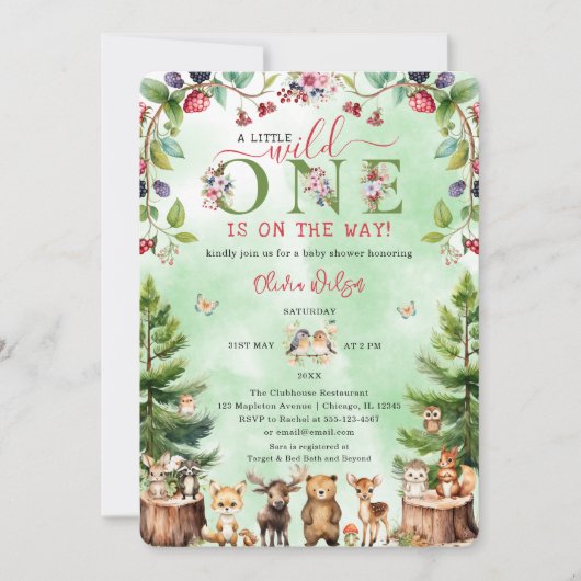 Little Wild One Woodland Animals Baby Dusche Einladung (Vorderseite)