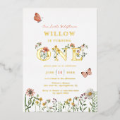 Little Wildblume 1. Geburtstag Gold Folieneinladung (Vorderseite)