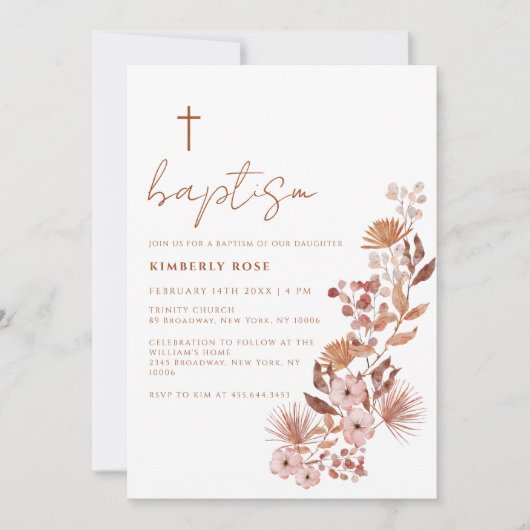 Little Wildblume Boho Terracotta Taufe Einladung (Vorderseite)