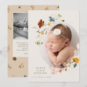 Little Wildblume Floral Foto Geburtserklärung Einladung