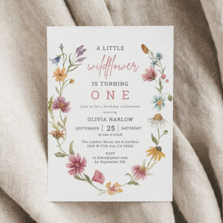 Little Wildblume Floral Girl 1. Geburtstag Einladung
