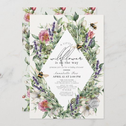 Little Wildblume Greenery Rhombus Baby Shower Einladung (Vorne/Hinten)