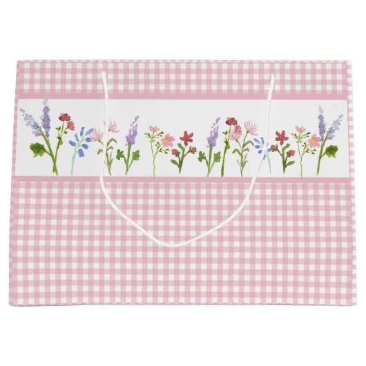 Little Wildblume Pink Gingham Karo Geschenktasche Große Geschenktüte (Vorderseite)