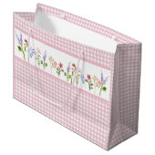 Little Wildblume Pink Gingham Karo Geschenktasche Große Geschenktüte (Vorderseite Schrägansicht)