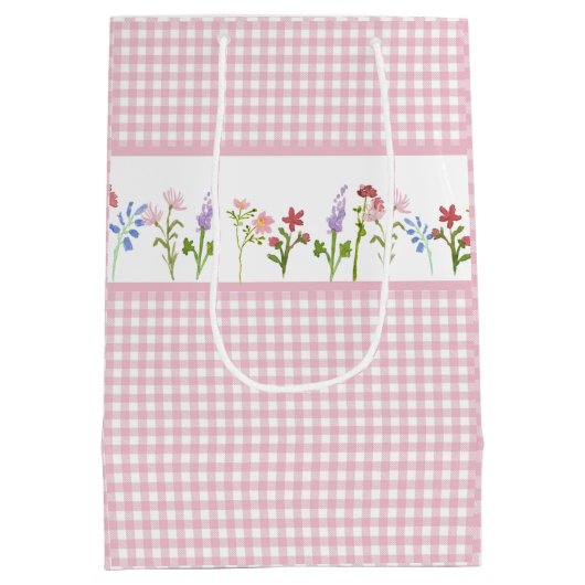 Little Wildblume Pink Gingham Karo Geschenktasche Mittlere Geschenktüte (Rückseite)