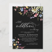 Little Wildblume Script Boho Black Baby Shower Einladung (Vorderseite)