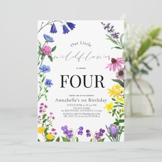 Little Wildblume Script Geburtstag Einladung (Stehend Vorderseite)
