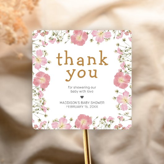 Little Wildflower Boho Baby Shower Quadratischer Aufkleber