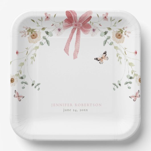 Little Wildflower Butterfly Girl Baby Shower Pappteller (Vorderseite)