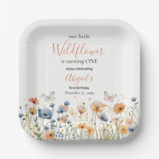 Little Wildflower Butterfly Meadow 1st Birthday Pappteller (Vorderseite)