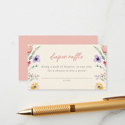 Little Wildflower Floral Baby Shower Diaper Raffle Begleitkarte (Vorderseite/Rückseite Beispiel)