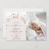 Little Wildflower Photo 1st Birthday Invite Einladung (Vorderseite)