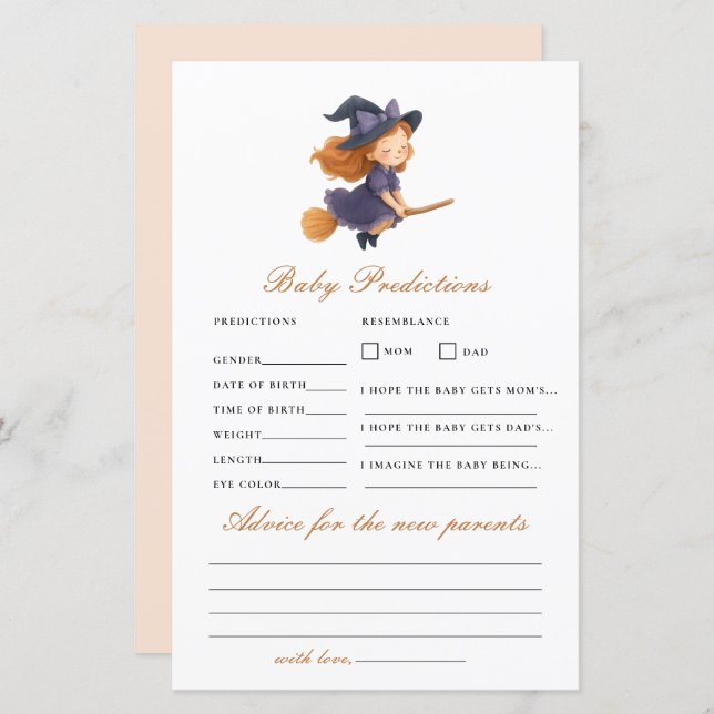 Little Witch Baby Shower Prediction Advice Game (Vorne/Hinten)