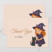 Little Witch & Cat Halloween Baby Shower Dankeskarte (Vorne/Hinten)