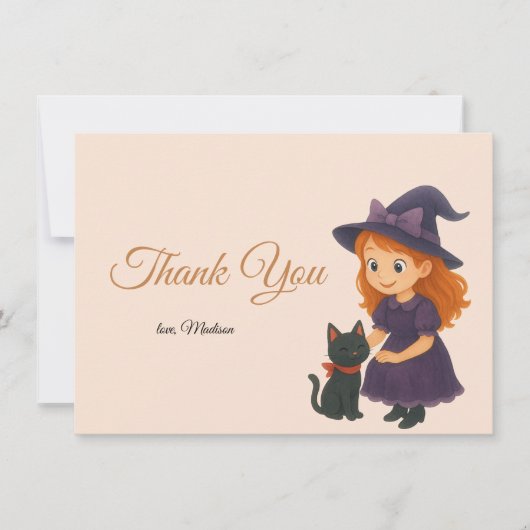 Little Witch & Cat Halloween Baby Shower Dankeskarte (Vorderseite)